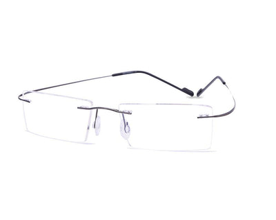 Rectangle Grey Metallic Shine WITH Grey Metallic Rimless Frame - (LENSES INCLUDED)*