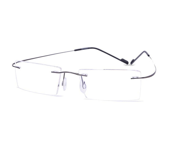Rectangle Grey Metallic Shine WITH Grey Metallic Rimless Frame - (LENSES INCLUDED)*