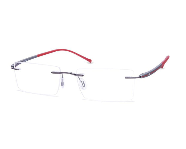 Rectangle Grey Metallic  Shine WITH Red Rimless Frame - (LENSES INCLUDED)*
