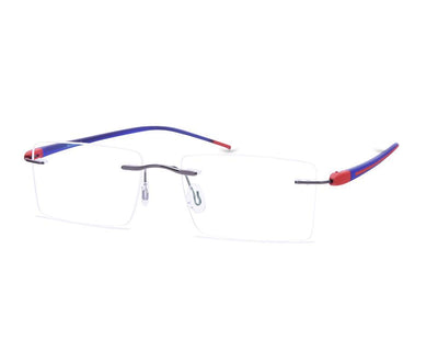 Rectangle Grey Metallic Shine WITH DARK Blue Rimless Frame - (LENSES INCLUDED)*