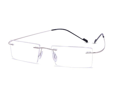 Rectangle Silver Shine WITH SILVER Rimless - (LENSES INCLUDED)*