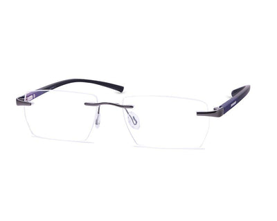 Rectangle Grey Metallic Shine WITH DARK Blue Rimless Frame - (LENSES INCLUDED)*