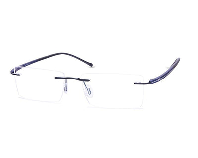 Rectangle Black Shine WITH DARK Blue Rimless Metal - (LENSES INCLUDED)*