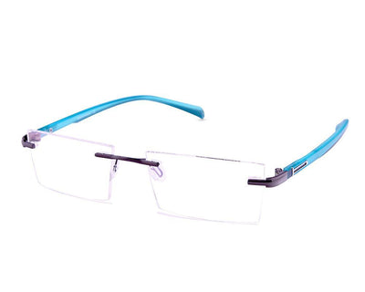 Rectangle Grey Metallic Shine WITH Blue Rimless AMH8003A - Specsmakers