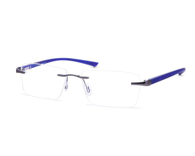 Rectangle Grey Metallic Shine WITH Blue Rimless Frame - (LENSES INCLUDED)*