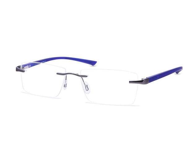 Rectangle Grey Metallic Shine WITH Blue Rimless Frame - (LENSES INCLUDED)*