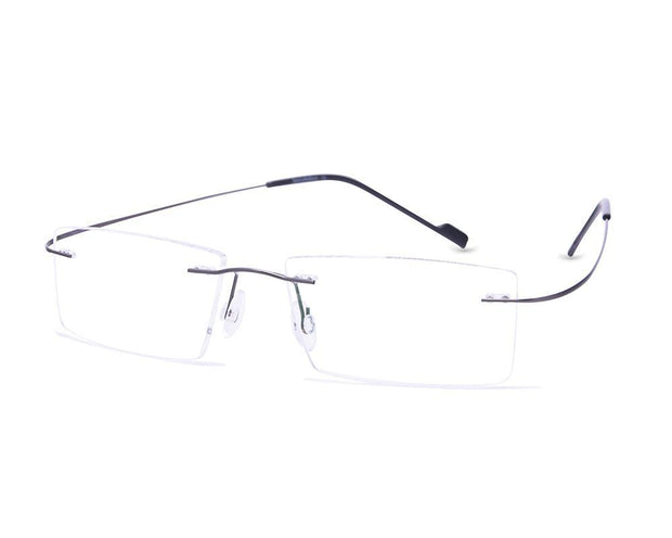 Rectangle Grey Metallic Shine WITH Grey Metallic Rimless Frame - (LENSES INCLUDED)*