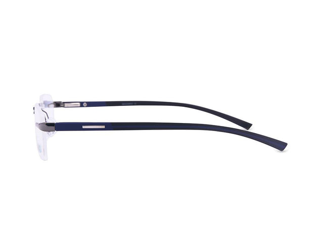 Rectangle Grey Metallic Shine WITH DARK Blue Rimless Frame - (LENSES INCLUDED)*